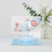 Blue New Baby Boy Anounge Foto Aankondiging (Staand voorkant)