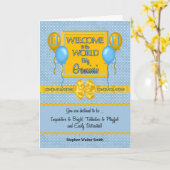 Blue New Baby Boy Gemini Gefeliciteerd Kaart (Gele Bloem)