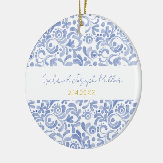 Blue New Baby Boy NAAM GEBOORTEDATUM Art Keepsake Keramisch Ornament (Links)