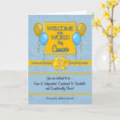 Blue New Baby Cancer Zodiac Gefeliciteerd Kaart (Gele Bloem)