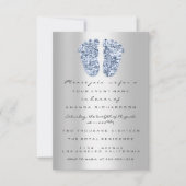 Blue New Baby Shower Feet Boy Silver Kaart (Voorkant)