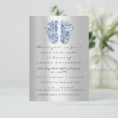 Blue New Baby Shower Feet Boy Silver Kaart (Staand voorkant)