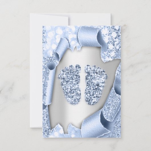 Blue New Baby Shower Feet Boy Silver Kaart (Achterkant)
