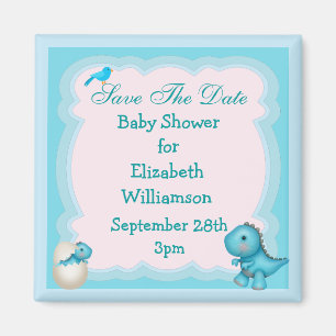 Blue New Born Dinosaur slaat het Baby shower Date  Magneet