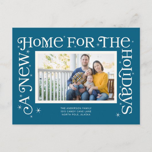 Blue New Home for the Holidays Photo  Feestdagenkaart (Voorkant)