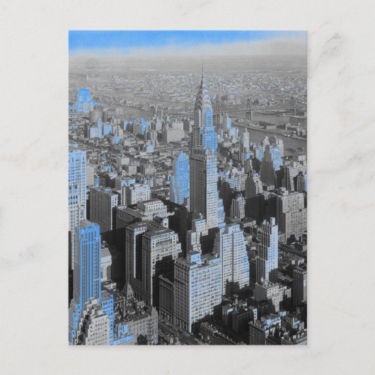 Blue New York City nacht Briefkaart (Voorkant)