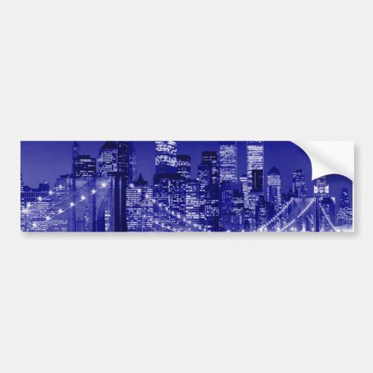 Blue New York City nacht Bumpersticker (Voorkant)