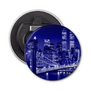 Blue New York City nacht Button Flesopener