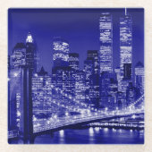 Blue New York City nacht Glazen Onderzetter (Voorkant)
