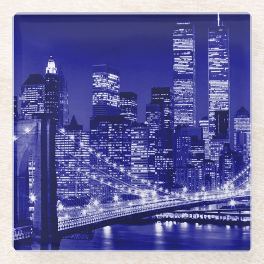 Blue New York City nacht Glazen Onderzetter (Voorkant)