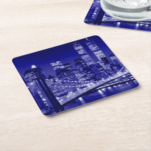 Blue New York City nacht Kartonnen Onderzetters (Schuin)