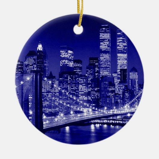 Blue New York City nacht Keramisch Ornament (Voorkant)