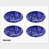Blue New York City nacht Ovale Sticker (Vel)