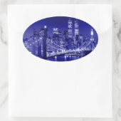 Blue New York City nacht Ovale Sticker (Tas)