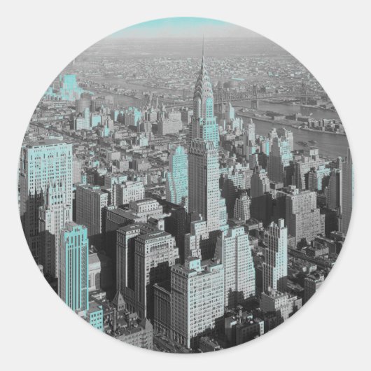 Blue New York City nacht Ronde Sticker (Voorkant)