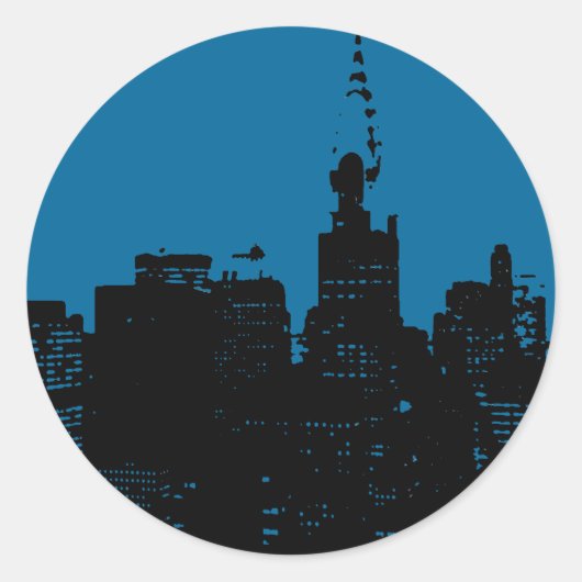 Blue New York City nacht Ronde Sticker (Voorkant)
