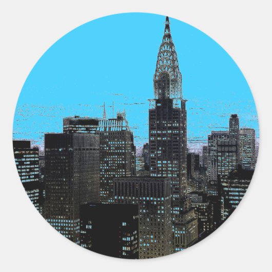Blue New York City nacht Ronde Sticker (Voorkant)