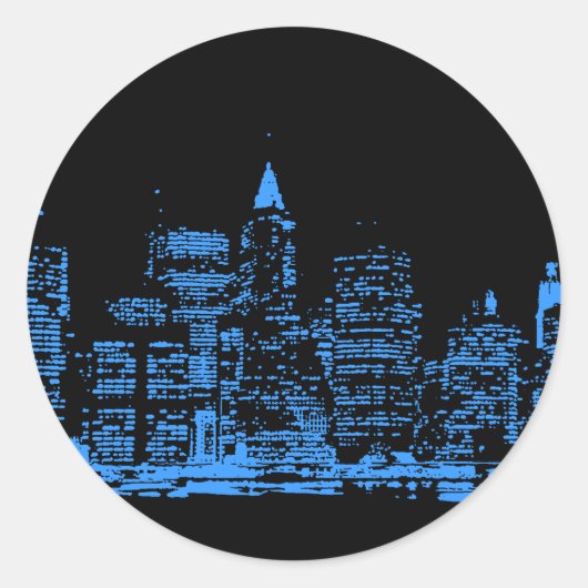 Blue New York City nacht Ronde Sticker (Voorkant)