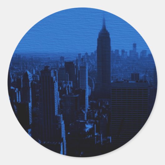 Blue New York City nacht Ronde Sticker (Voorkant)