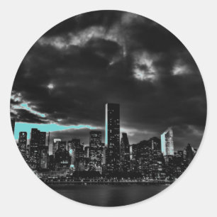 Blue New York City nacht Ronde Sticker