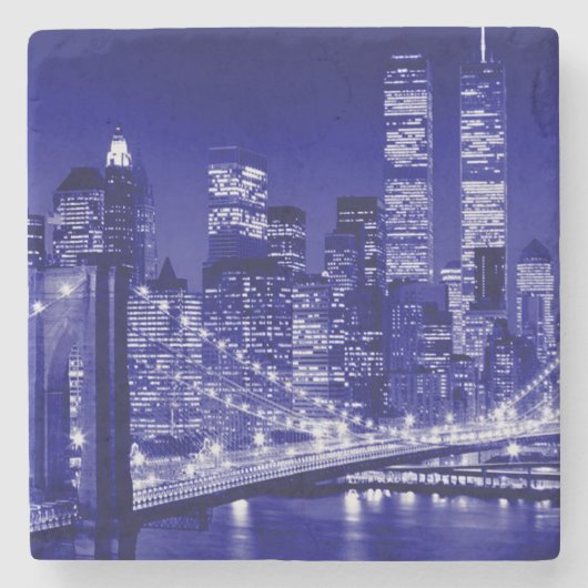 Blue New York City nacht Stenen Onderzetter (Voorkant)
