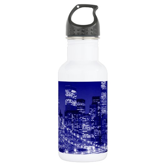 Blue New York City nacht Waterfles (Voorkant)