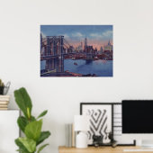 Blue New York City Night Artwork Poster (Thuiskantoor)