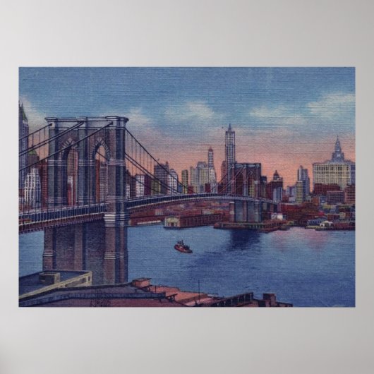 Blue New York City Night Artwork Poster (Voorkant)