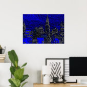 Blue New York City Night Kunstwerk Poster (Thuiskantoor)