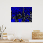 Blue New York City Night Kunstwerk Poster (Keuken)