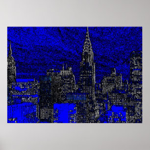 Blue New York City Night Kunstwerk Poster