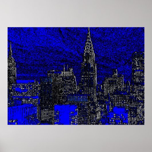 Blue New York City Night Kunstwerk Poster (Voorkant)