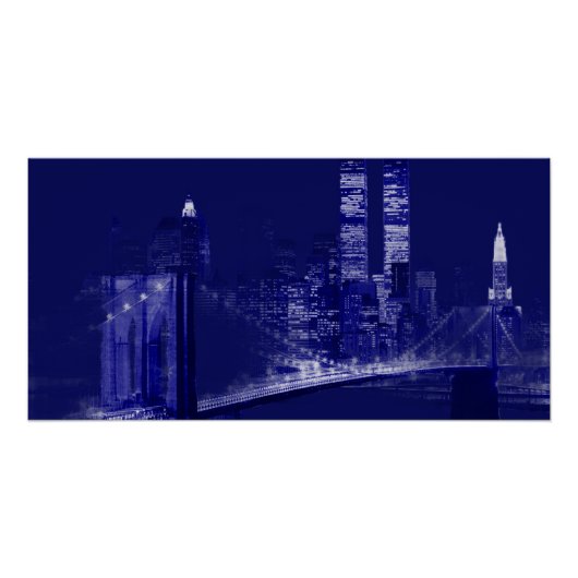 Blue New York City Night Pop Art Perfect Poster (Voorkant)