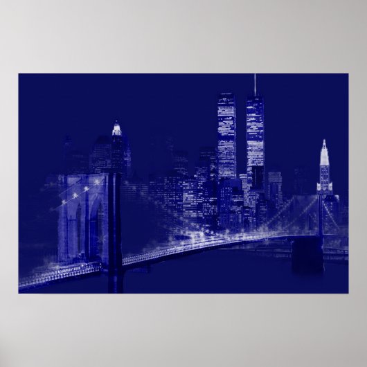 Blue New York City Night Pop Art Poster (Voorkant)