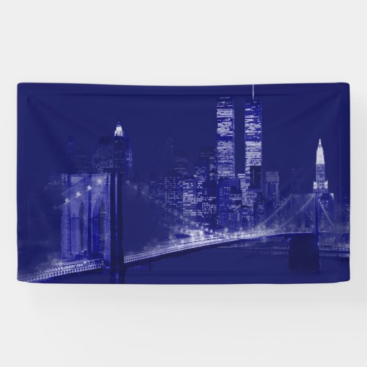 Blue New York City Night Pop Art Spandoek (Horizontaal)