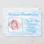 Blue Newborn Baby Boy Sip en zie Aangepaste foto Kaart (Voorkant)