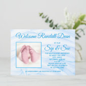 Blue Newborn Baby Boy Sip en zie Aangepaste foto Kaart (Staand voorkant)