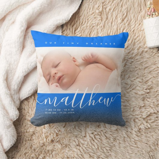 Blue Newborn Baby Foto Glitter Kussen (Deken)