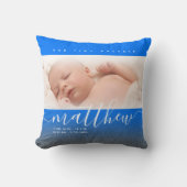 Blue Newborn Baby Foto Glitter Kussen (Voorkant)