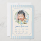 Blue Newborn Birth Photo Baby Boy Announcement Aankondiging (Voorkant)