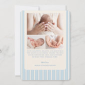 Blue Newborn Birth Photo Collage Baby Boy Aankondiging (Achterkant)