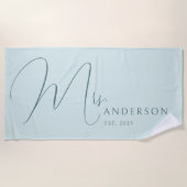 Blue Newlyweds Name Personalized Honeymoon Strandlaken (Voorkant)