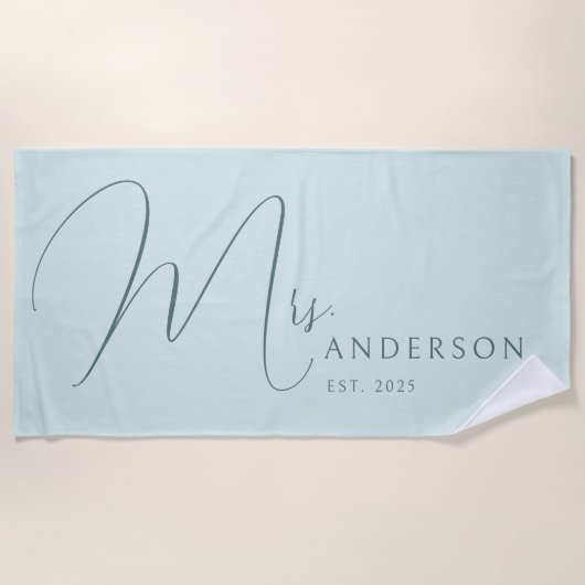 Blue Newlyweds Name Personalized Honeymoon Strandlaken (Voorkant)