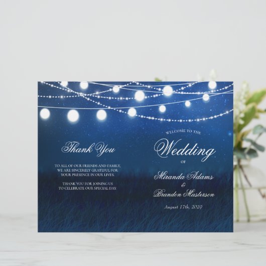 Blue Night and Lights Wedding Folded Program Kaart (Staand voorkant)