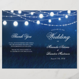 Blue Night and Lights Wedding Folded Program Kaart