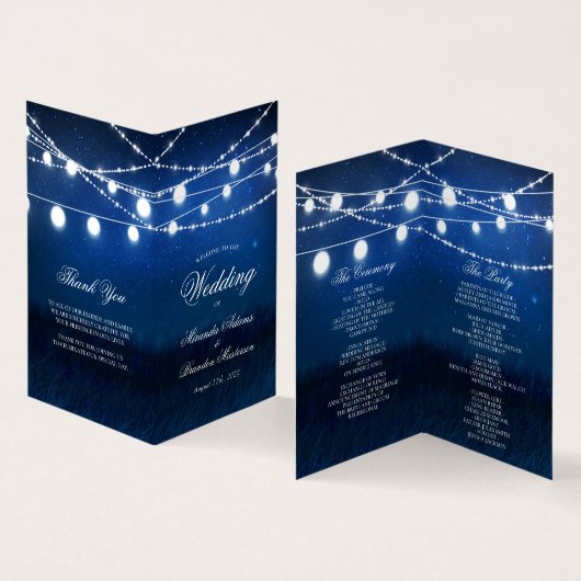Blue Night and Lights Wedding Folded Program Kaart (Binnen en buitenkant)