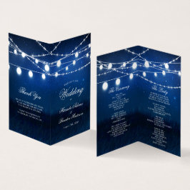 Blue Night and Lights Wedding Folded Program Kaart