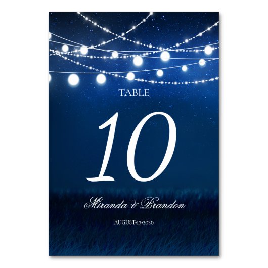 Blue Night and Silver String Lights Wedding Kaart (Voorkant)