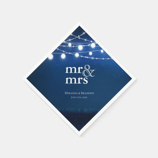 Blue Night and Silver String Lights Wedding Servet (Hoek)