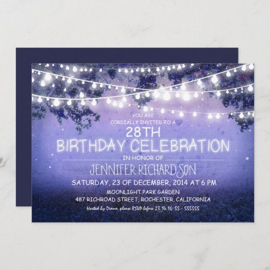 Blue Night & Garden Lights Uitnodigingen voor verj (Voorkant / Achterkant)